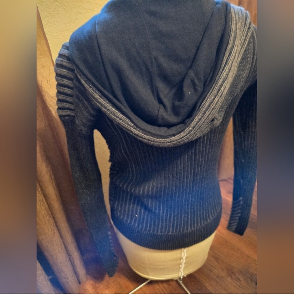 Lululemon athletica Black & Grey Ribbed Women's Hooded Full-Zip Sweater - Picture 7 of 15